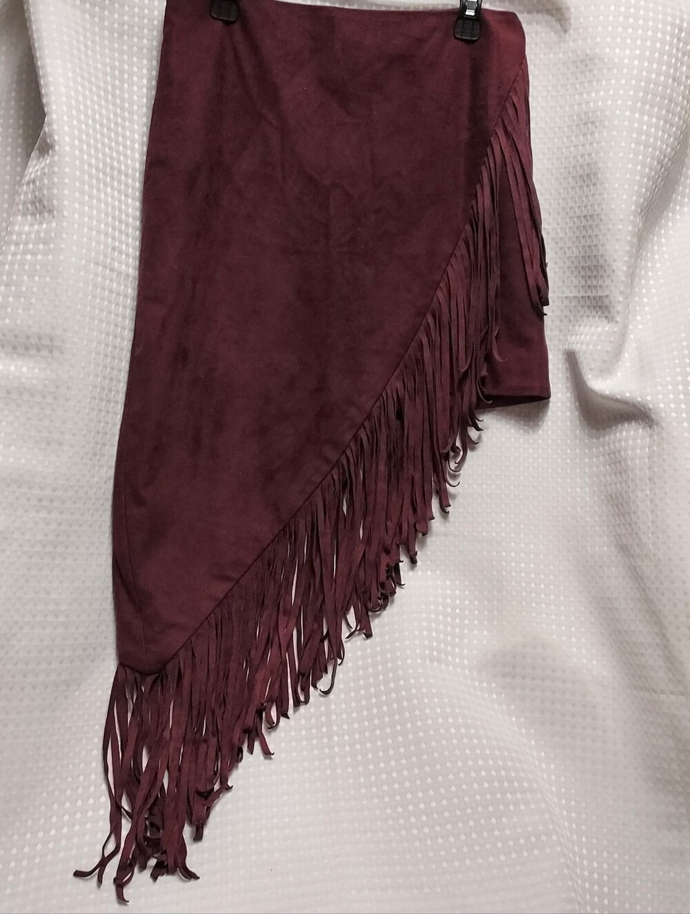 Express Burgundy Asymmetrical Fringe Skirt
